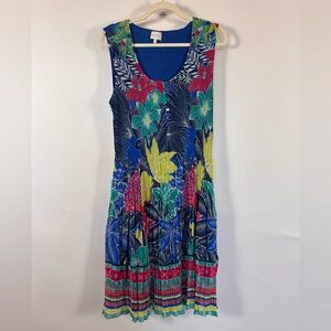 EAST Floral Sleeveless Dress Womens US 12 Pleated Tropical Beach Vacation Resort